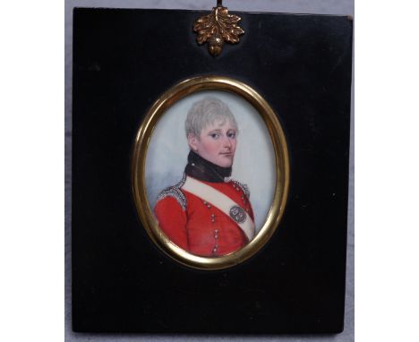 Attributed to Frederick Buck (Irish, 1771-1840), watercolour on ivory portrait miniature of an army officer, 6 x 5cm Ivory su