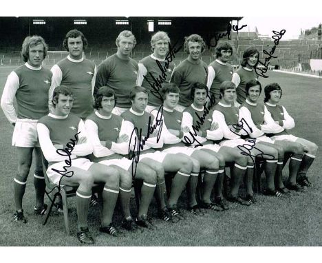 Arsenal footballers autographed football photo. High quality 16x12 black and white team photo signed by 1972 Arsenal legends 