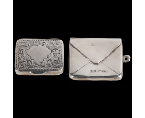 An Edwardian miniature silver box, Adie & Lovekin Ltd, Birmingham 1908, and a silver envelope stamp holder, Chester 1903, 3cm