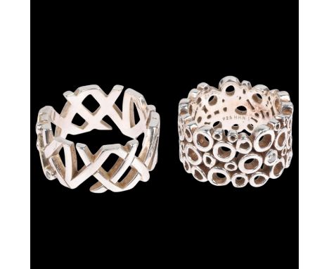 HANS HENRIK NYGAARD - 2 modern Danish sterling silver openwork band rings, sizes K and P, 14.3g total (2)No damage or repair,