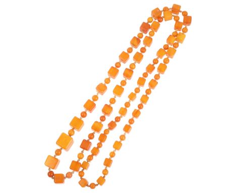 A single-strand graduated butterscotch amber cube bead necklace, beads measure: 13.9-7.2mm, 88cm, 41gA few beads have very li