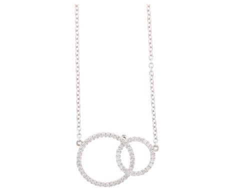 A modern 18ct white gold diamond double-hoop pendant necklace, LD Ltd modelled as 2 interlocking graduated hoops, set with mo