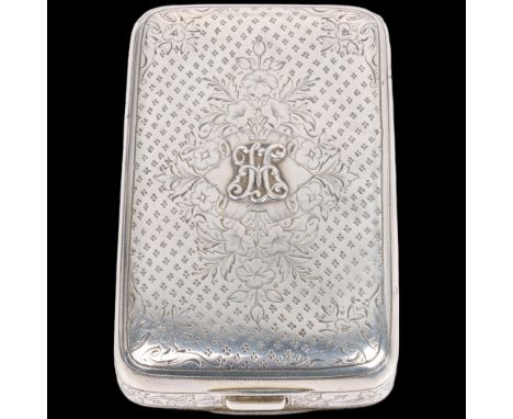 An Antique Continental silver combination visiting card/cigarette case, circa 1900, allover engraved decoration, with pierced