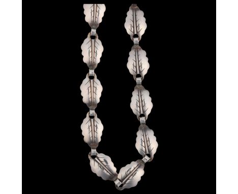 HERMANN SIERSBOL - a a Danish modernist sterling silver leaf panel necklace, 39cm, 16.7gNo damage or repair, only light surfa