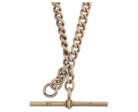 An Antique silver-gilt solid curb link Albert chain necklace, with silver T-bar and 2 dog clips, 34cm, 31.5gGilding quite fad