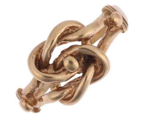 A late 20th century 9ct gold knot ring, maker A&AJ, London 1979, setting height 9.9mm, size Q, 3.1gNo damage or repair, gener