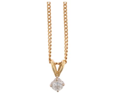 An 18ct gold 0.25ct solitaire diamond pendant necklace, on 18ct fine curb link chain, pendant 10.6m, chain 40cm, 3.4gNo damag