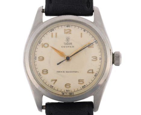 TUDOR - a Vintage stainless steel Oyster mechanical wristwatch, ref. 7804, circa 1950s, silvered dial with gilt Arabic numera