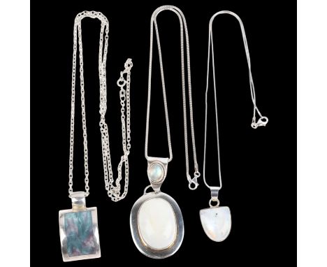 Various silver gem set pendant necklaces, makers include Nexart, largest 58mm, 64.4g total (3)No damage or repair, only light