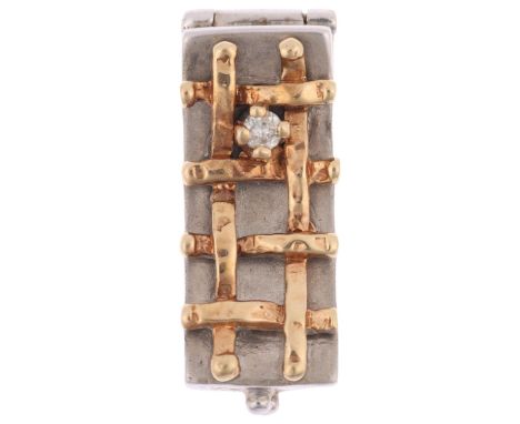 A Danish 14ct two-colour gold diamond lattice pendant, 22.3mm, 4.4gNo damage or repair, only light surface wear, hinge and ca
