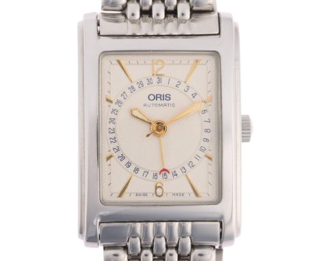 ORIS - a stainless steel Pointer Date Rectangular automatic calendar bracelet watch, ref. B7460, circa 1999, silvered dial wi