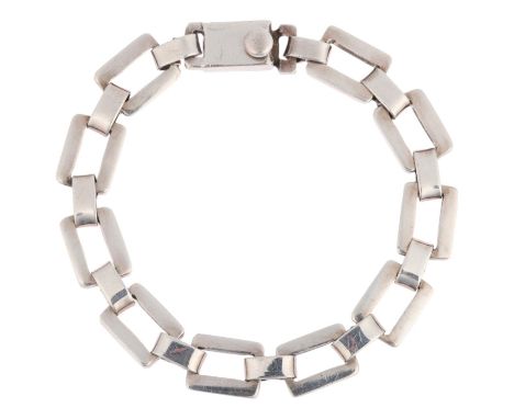 A Mexican sterling silver geometric panel bracelet, by Exign, 17.5cm, 22.2gNo damage or repair, only light surface wear, fitt