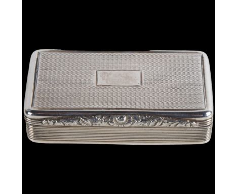 A William IV silver snuffbox, John Bettridge, Birmingham 1832, rectangular form, with engine turned decoration, reeded side p