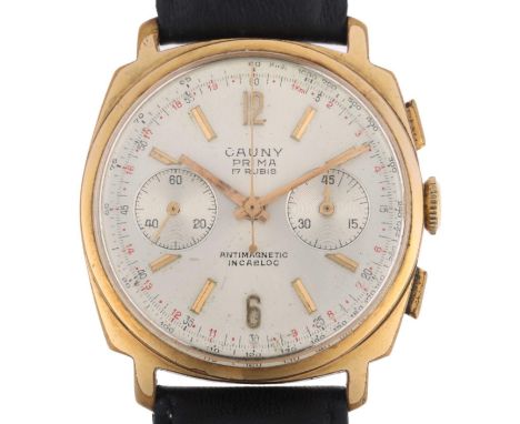 CAUNY - a Vintage gold plated stainless steel Prima mechanical chronograph wristwatch, ref. 320 10 248, circa 1960s, silvered