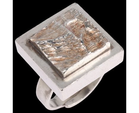 HERMANN SIERSBOL - a a Danish modernist sterling silver abstract panel ring, signed, setting height 19.1mm, size L/M, 12.8gNo