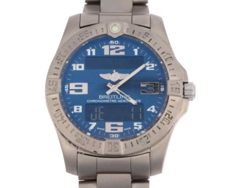 BREITLING - a titanium Aerospace EVO electronic digital wristwatch, ref. E79363, blue dial with Arabic numerals, luminous syr