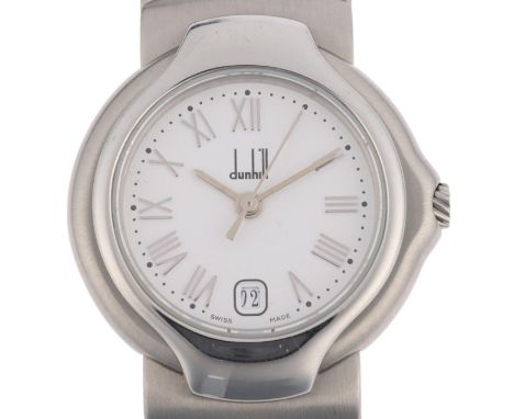 DUNHILL - a lady's stainless steel Millennium quartz calendar bracelet watch, ref. 8000, white dial with Roman numeral hour m