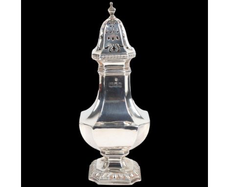 A large George V silver baluster caster, Bristol Goldsmiths Alliance, London 1917, 20cm, 7.9ozPushed inwards on base and lean