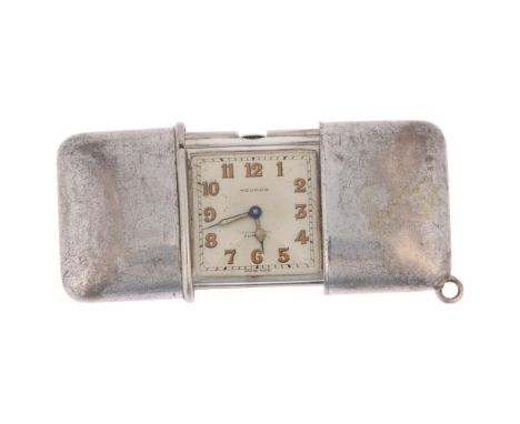 MOVADO - an Art Deco Swiss silver Ermeto self-winding travelling purse watch, circa 1920s, square silver dial with Arabic num