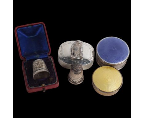 Various silver, including owl pillbox, enamel pillboxes, etcLot sold as seen unless specific item(s) requested 