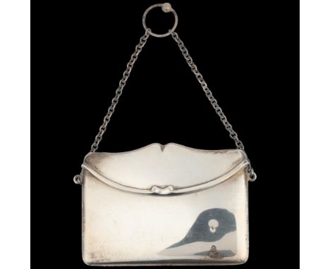 A George V silver lady's visiting card case, Henry Matthews, Birmingham 1919, shaped rectangular form, with sprung hinge, gil