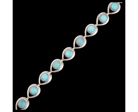 HERMANN SIERSBOL - a a Danish modernist sterling silver blue moonstone openwork panel bracelet, 20cm, 19.6gNo damage or repai