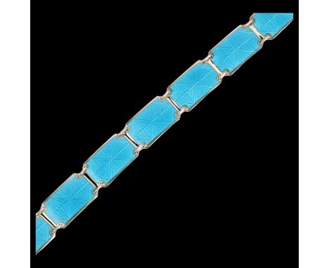 An Art Deco Norwegian sterling silver-gilt blue enamel panel bracelet, maker KS, 17.5cm, 21.5gNo damage or repair, no enamel 