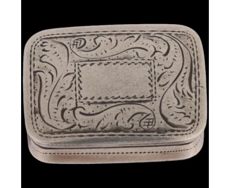 A William IV silver vinaigrette, Nathaniel Mills, Birmingham 1833, rectangular cushion form, with bright-cut engraved decorat