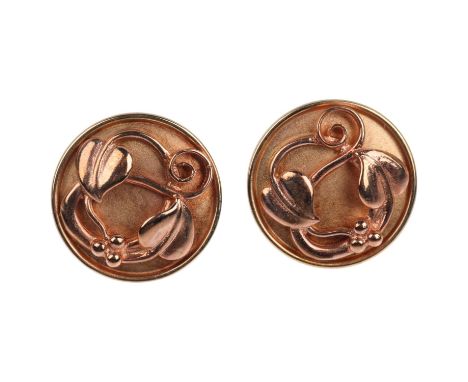 CLOGAU - a pair of Welsh 9ct rose gold 'Tree Of Life' earrings, Sheffield 1998, with stud fittings, 15.6mm, 5.3g, boxedNo dam
