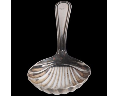 A George III silver Thread pattern tea caddy spoon, George Smith & William Fearn, London 1795, with shell bowl, 7.5cmNo damag