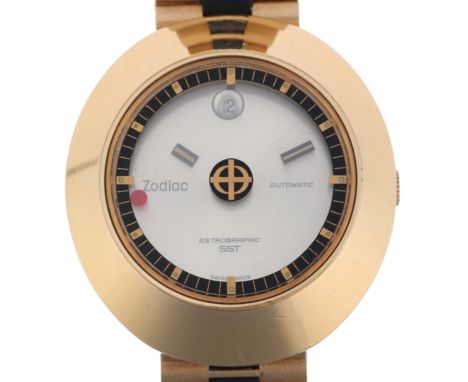 ZODIAC - a Vintage gold plated stainless steel Astrographic SST "Mystery Dial" automatic calendar bracelet watch, ref. 884-95