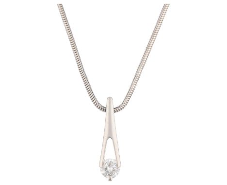 A modern platinum 0.25ct solitaire diamond pendant necklace, on platinum snake link chain, colour approx I/J, clarity approx 