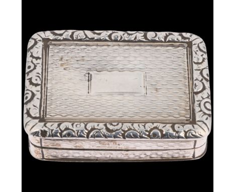 A George III silver vinaigrette, John Shaw, Birmingham 1820, rectangular form, with engine turned decoration, cast floral bor