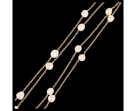A long sterling silver-gilt pearl spacer chain necklace, 120cm, 21.8gNo damage or repair 