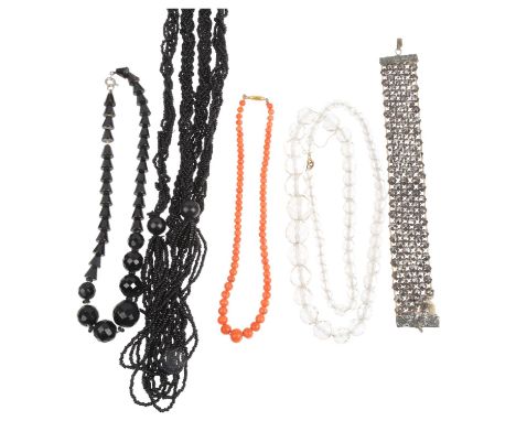 Various jewellery, including single strand coral bead necklace, cut-steel bracelet, etcLot sold as seen unless specific item(