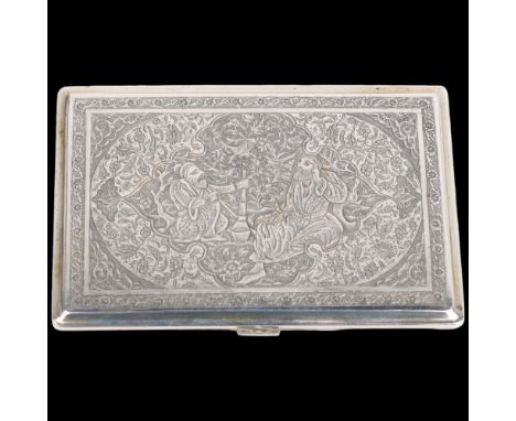 A fine Persian silver 'Elders' cigarette case, allover engraved decoration with gilt interior, marks inside, 12cm x 8cm, 5.3o