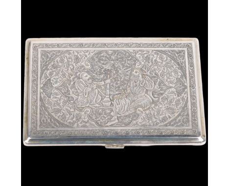 A fine Persian silver 'Elders' cigarette case, allover engraved decoration with gilt interior, marks inside, 12cm x 8cm, 5.3o