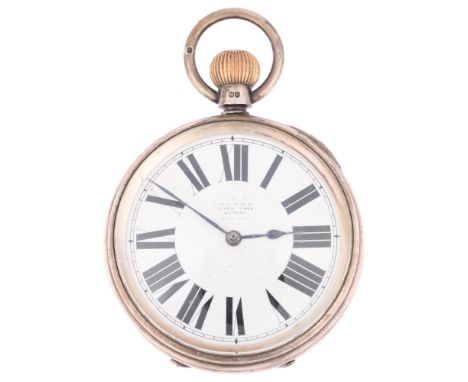 A 19th century silver open-face key-wind Goliath pocket watch, indistinct maker, white enamel dial with Roman numeral hour ma