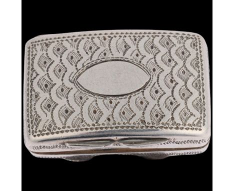 A George IV silver vinaigrette, maker TS, Birmingham 1822, curved rectangular form, with bright-cut engraved decoration, gilt