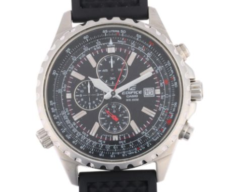 CASIO - a stainless steel Edifice quartz chronograph calendar wristwatch, ref. EF-527, black dial with applied baton hour mar