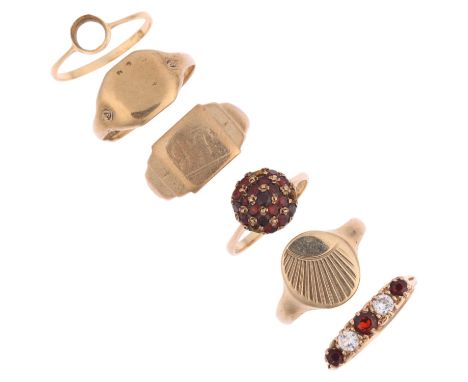 Various gold rings, comprising 18ct, 1.3g, and 9ct, 18.1g gross (6)Lot sold as seen unless specific item(s) requested 