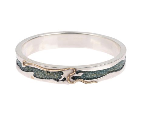 CLIVE & CLARISSA COOKE - a sterling silver 18ct gold overlaid shark skin shagreen slave bangle, maker C&CC, London 1976, plai