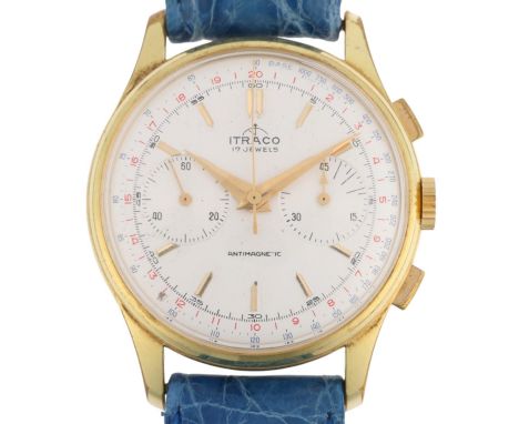 ITRACO - a Vintage gold plated stainless steel mechanical chronograph wristwatch, ref. 651, circa 1960s, silvered dial with a