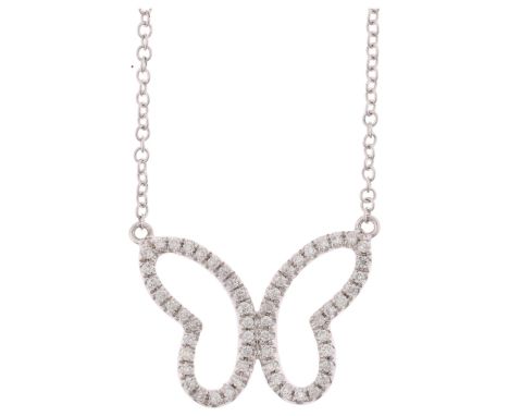 An 18ct white gold diamond butterfly openwork pendant necklace, maker V&Co, London 2015, set with modern round brilliant-cut 