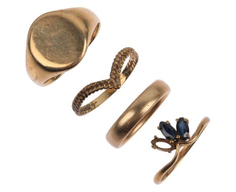 4 x 9ct gold rings, H, K, and N x 2, 11.4g gross (4)Lot sold as seen unless specific item(s) requested 