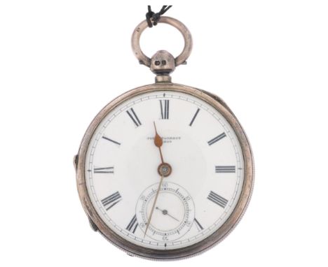 A late 19th century silver open-face key-wind pocket watch, by John Forrest of London, white enamel dial with Roman numeral h