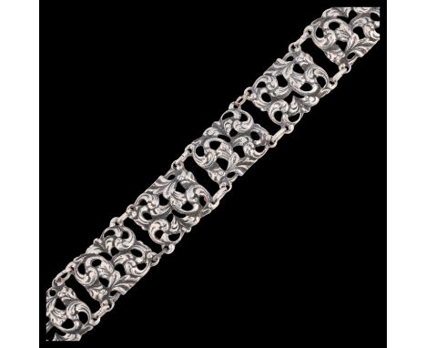 NILS ERIK ELVIK - a Norwegian silver foliate openwork panel bracelet, 19cm, 41.9gNo damage or repair, only light surface wear