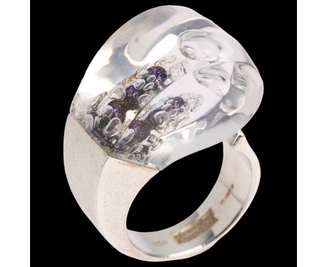 BJORN WECKSTROM for LAPPONIA - a Finnish modernist sterling silver and acrylic 'Man In The Cosmos' torque ring, circa 1974, s