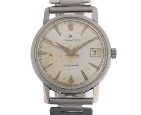 HAMILTON - a Vintage stainless steel automatic calendar wristwatch, ref. 4027-3, circa 1970s, silvered dial with applied arro