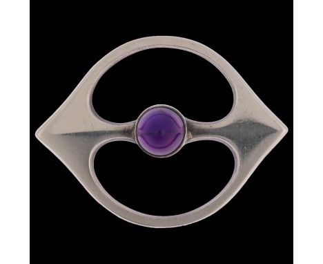 HANS HANSEN - a a Danish modernist sterling silver amethyst openwork eye brooch, 46.4mm, 13.3gNo damage or repair, only light